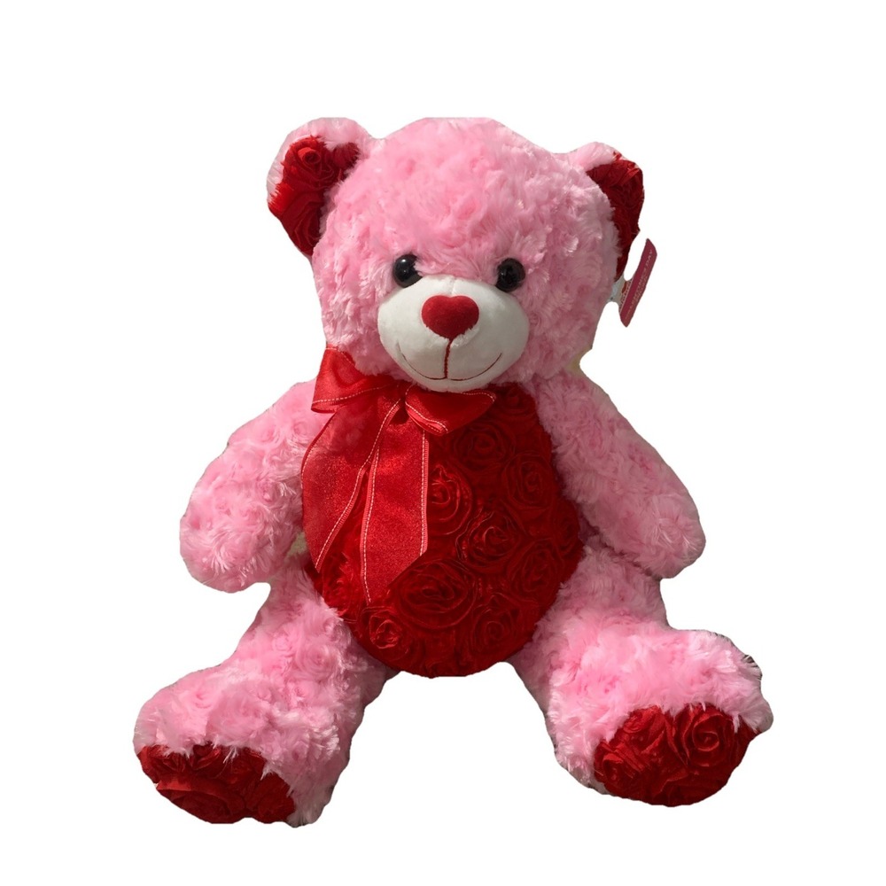 Way To Celebrate Pink Red Roses‎ Belly Teddy Bear 12" Valentines Plush Stuffed